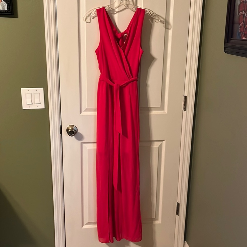 Iz Byer hot pink maxi dress with back tie and slit